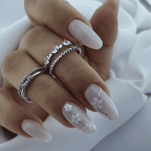 Oval Manicure (with White Flowers)