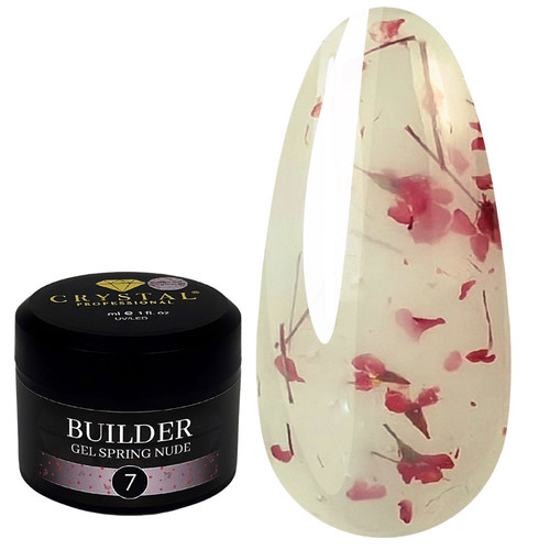 Gel for extension Crystal Builder Gel Spring Nude 7 transparent white with dried flowers 30 ml - Фото №1