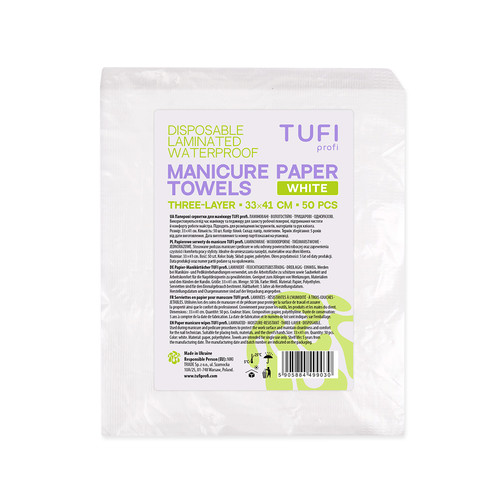 Papierservietten für die Maniküre TUFI profi Einweg-Papierservietten, laminiert, wasserabweisend, weiß, 41 x 33 cm, 50 Stück (0331520) - Фото №2