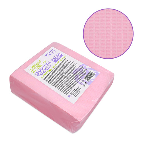 Papierservietten für die Maniküre TUFI profi Einweg-Papierservietten, laminiert, wasserabweisend, rosa, 41 x 33 cm, 50 Stück (0331521) - Фото №1