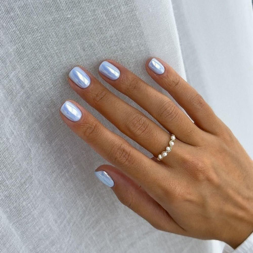 Light blue pearlescent manicure