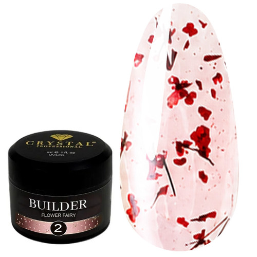 Crystal Builder Gel Flower Fairy 2 mit roten Trockenblumen, 30 ml - Фото №1
