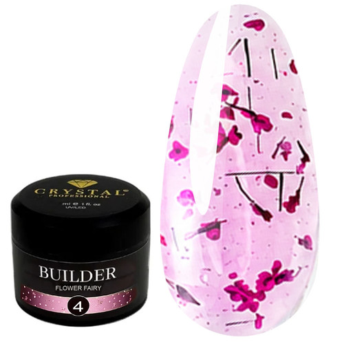 Crystal Builder Gel Flower Fairy 4 mit leuchtend rosa Trockenblumen, 30 ml - Фото №1