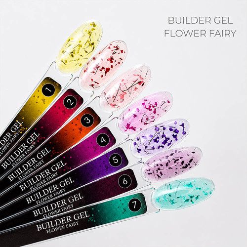 Gel for extension Crystal Builder Gel Flower Fairy 7 with turquoise dried flowers 30 ml - Фото №3