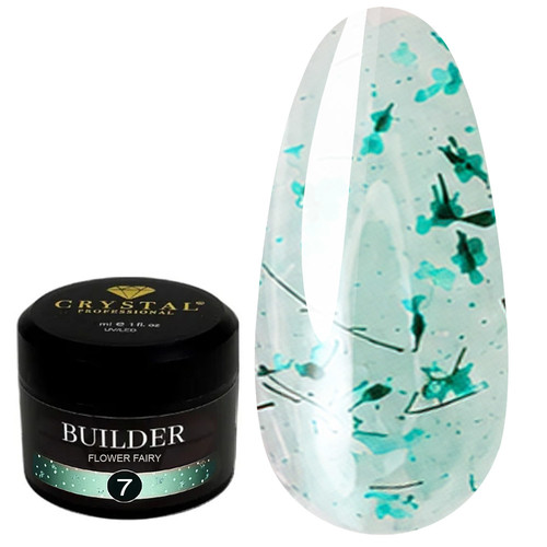 Gel for extension Crystal Builder Gel Flower Fairy 7 with turquoise dried flowers 30 ml - Фото №1