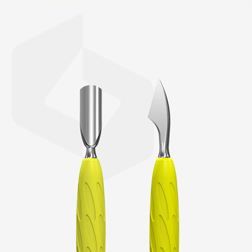Manicure spatula Staleks Gummy with yellow silicone handle UNIQ 10 TYPE 3 (narrow rounded pusher + hatchet) - Фото №2