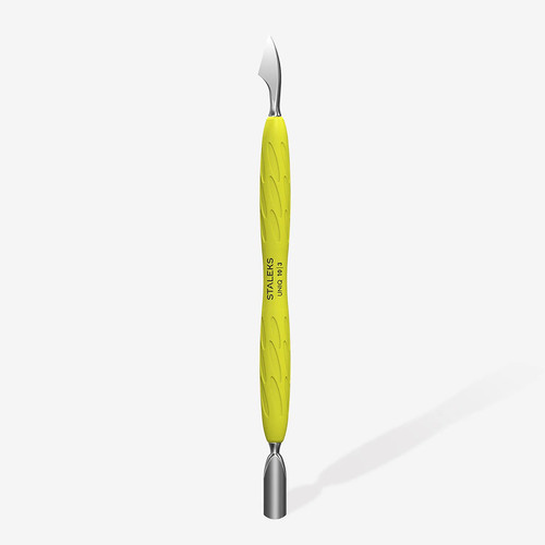 Manicure spatula Staleks Gummy with yellow silicone handle UNIQ 10 TYPE 3 (narrow rounded pusher + hatchet) - Фото №3