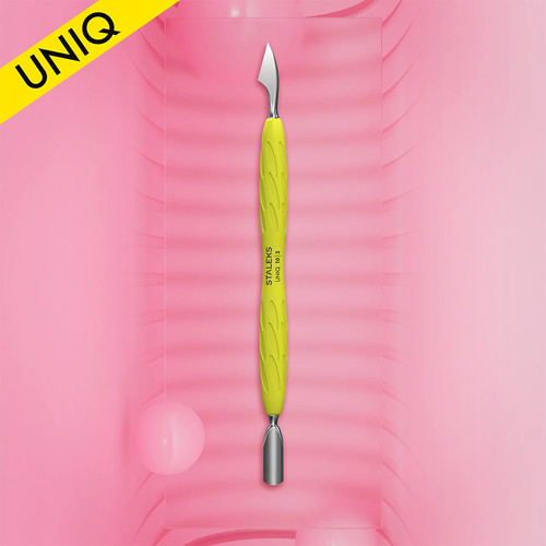 Manicure spatula Staleks Gummy with yellow silicone handle UNIQ 10 TYPE 3 (narrow rounded pusher + hatchet) - Фото №5