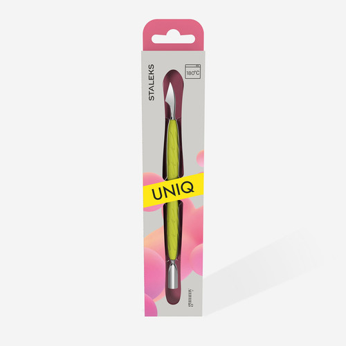 Manicure spatula Staleks Gummy with yellow silicone handle UNIQ 10 TYPE 3 (narrow rounded pusher + hatchet) - Фото №4