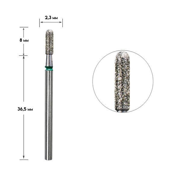 Diamantfräser Staleks Pro Expert, abgerundeter Zylinder, grün, Durchmesser 2,3 mm / Arbeitsteil 8 mm