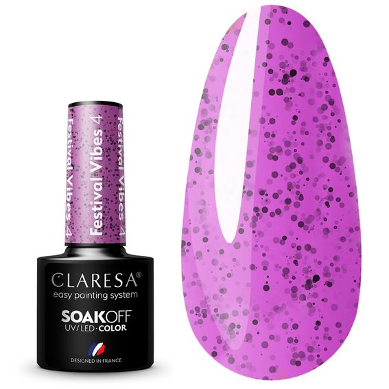 Лак гибридный для ногтей Claresa FESTIVAL VIBES 4, фиолетовый, 5г
