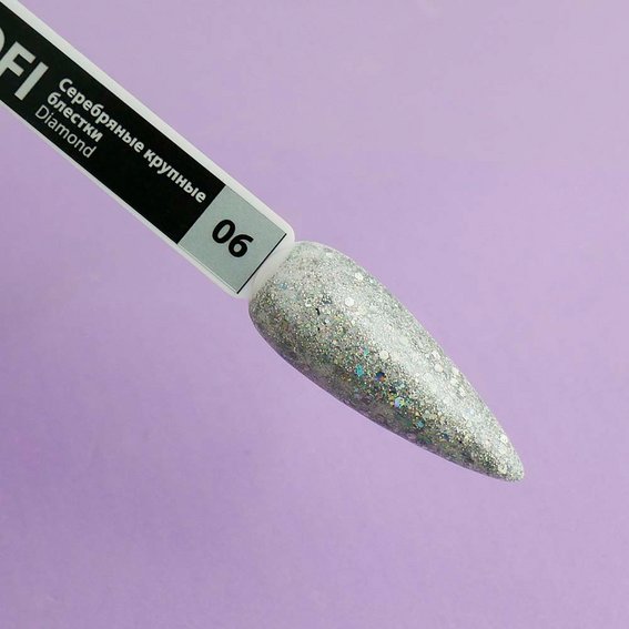 Гель-лак TUFI profi PREMIUM Diamond 06 серебряные крупные блестки 8 мл (0103037) - Фото №3