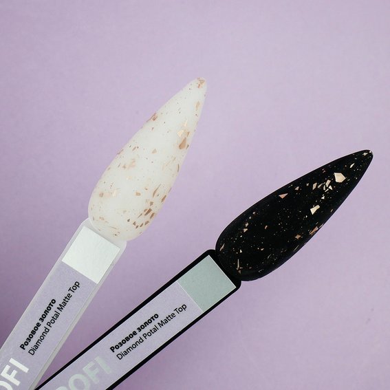 Топ TUFI profi PREMIUM Diamond Potal Matte Top матовый c поталью и шиммером розовое золото 8 мл (0125773) - Фото №3