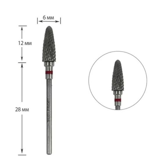 Фреза для маникюра TUFI profi PREMIUM твердосплавная кукуруза 092 03 красная насечка - Фото №1