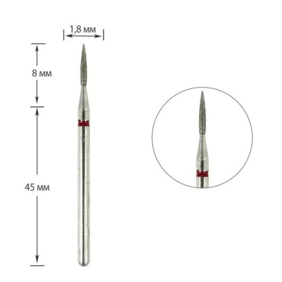 Cutter for manicure TUFI profi PREMIUM diamond flame 243 018R 1.8 mm red cut - Фото №1
