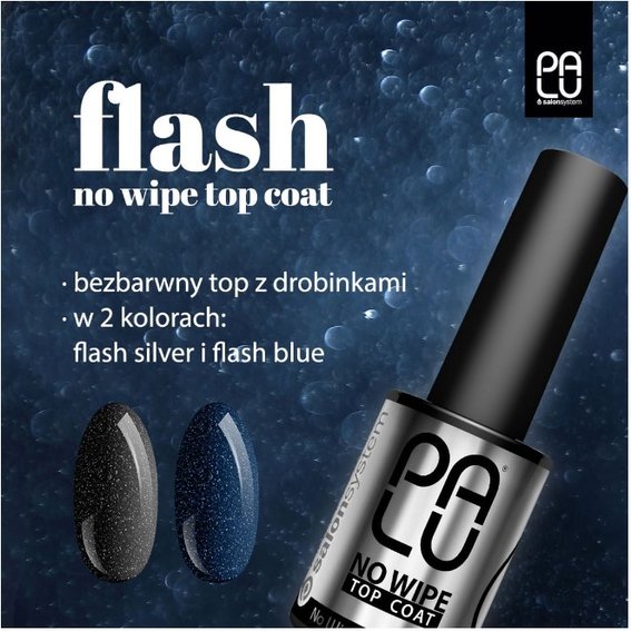 Топ PALU Top Coat No Wipe Flash Silver серебристый с шиммером 11 мл - Фото №3
