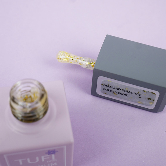 Топ TUFI profi PREMIUM Diamond Potal Top c поталью и шиммером золотой иней 8 мл (0227051) - Фото №3