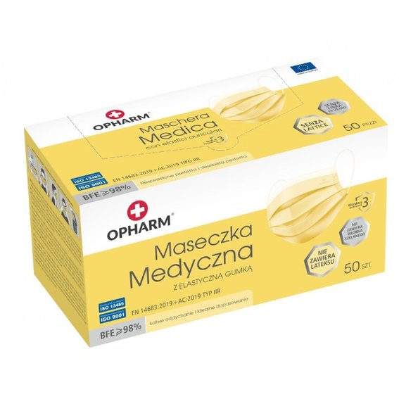 Medizinische Maske Opharm 50 Stück Gelb - Фото №2