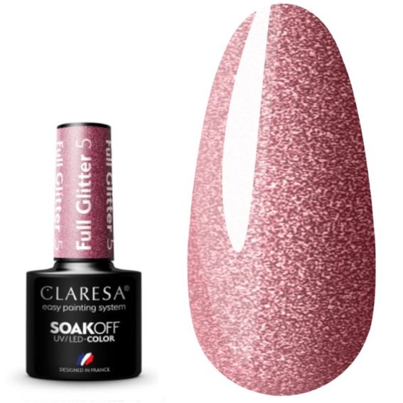 Gel polish Claresa FULL GLITTER 5 pink with shimmer 5 g