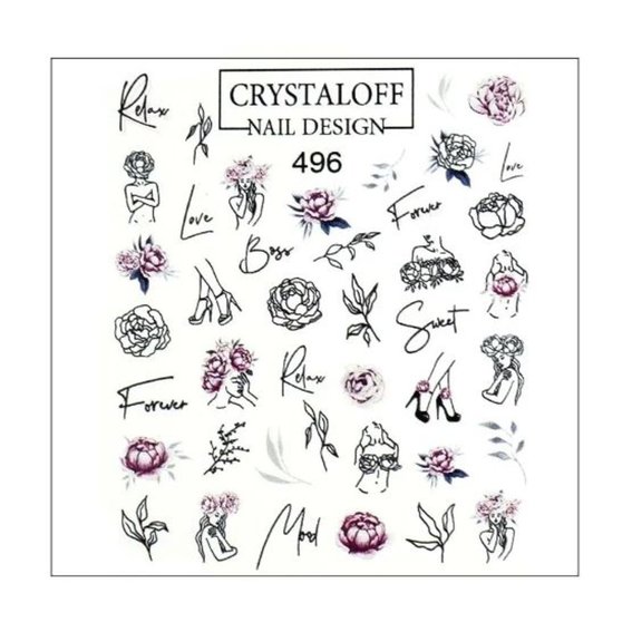 Slider design Crystaloff Nail Design 496 flowers and inscriptions