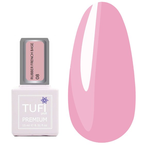 Base TUFI profi PREMIUM Rubber French Base №008 rosa 15 ml - Фото №1
