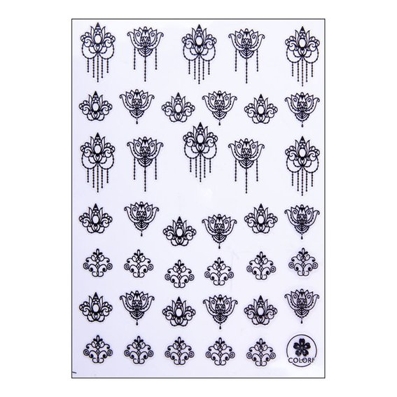 Наклейки для ногтей тонкие, самоклеящиеся узоры-орнаменты СВ-174, черные - Фото №1