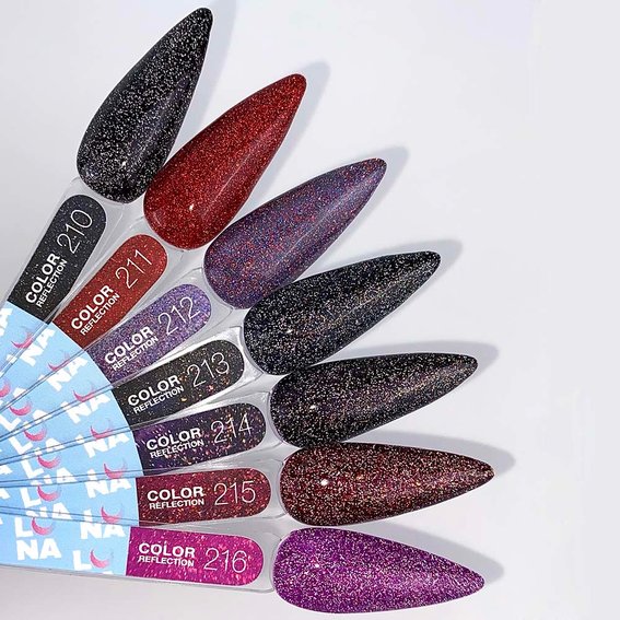 Гель-лак LUNA Reflection №212 нежно-фиолетовый с разноцветным блеском,светоотражающий 13 мл (047-2844-0586) - Фото №4