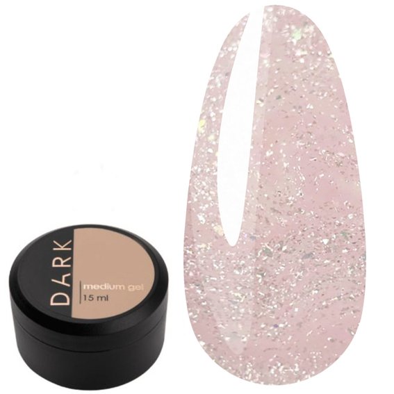 Гель для наращивания DARK Medium Gel №44 нежно-розовый с блестками 15 мл - Фото №1