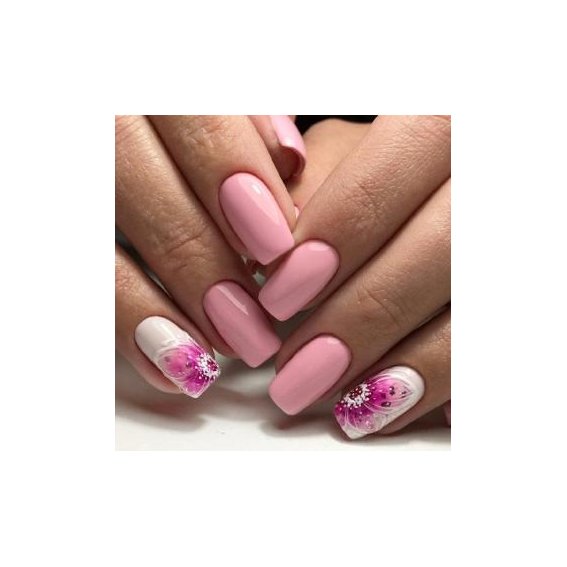 Summer manicure (Pink with white and flower)