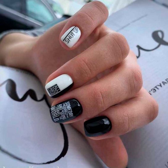 Manicure with inscriptions (With quotes)