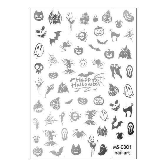 Nail stickers thin self-adhesive Halloween MS-C301 silver - Фото №1