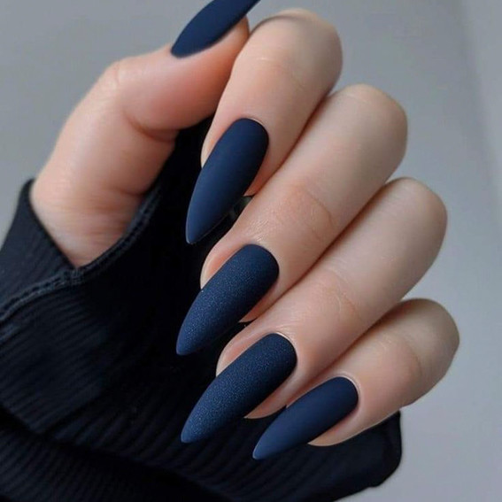 Осенний маникюр 2024 (Темно-синий на длинных ногтях)