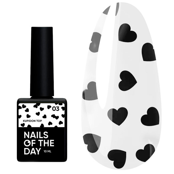 Топ NAILSOFTHEDAY Kupidon top 03 с черными сердечками без липкого слоя 10 мл - Фото №1