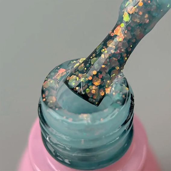 Gel polish Toki-Toki Unicorn UN07 translucent turquoise with glitter 5 ml - Фото №2