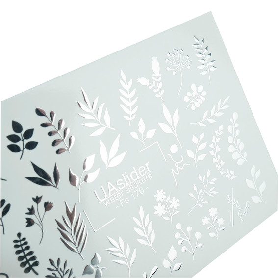 Слайдер дизайн UAslider листочки фольгированный серебряный № Fs 176 - Фото №2