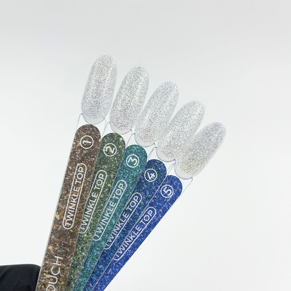 Nageltop Touch Twinkle Top 01 transparent mit braunem Glitzer und reflektierendem Schimmer 13 ml - Фото №4