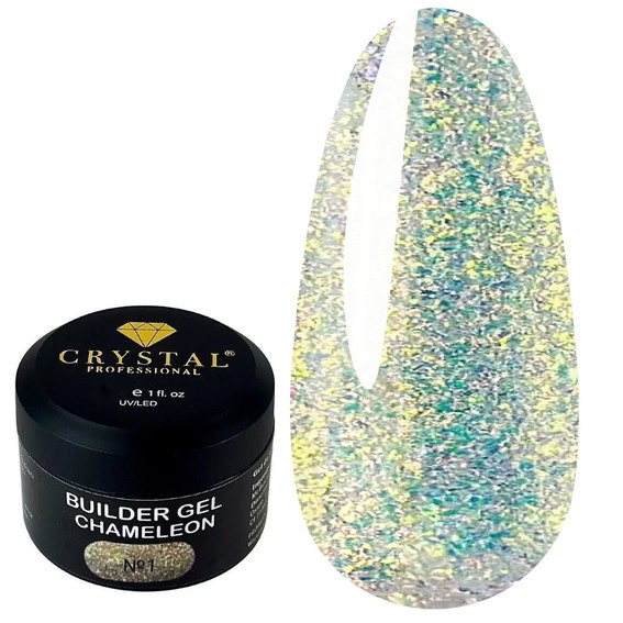 Gel for extension Crystal Builder Gel Chameleon №1 turquoise gold chameleon 15 ml - Фото №1