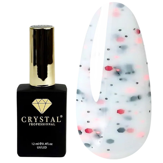 Nagellack Crystal Base Yogurt №3 milchig mit schwarzen und roten Krümeln 12 ml - Фото №1