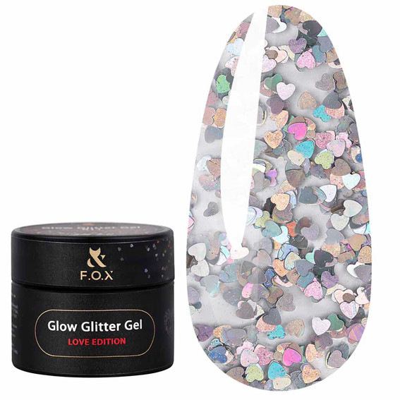 Glitter F.O.X Glow Glitter Gel Love Edition 014 silver hearts with rainbow shimmer 5 ml (GG-014) - Фото №1