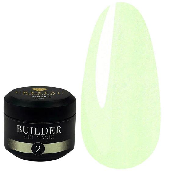 Гель для наращивания Crystal Builder Gel Magic №2 нежно-зеленый с шиммером 15 мл - Фото №1
