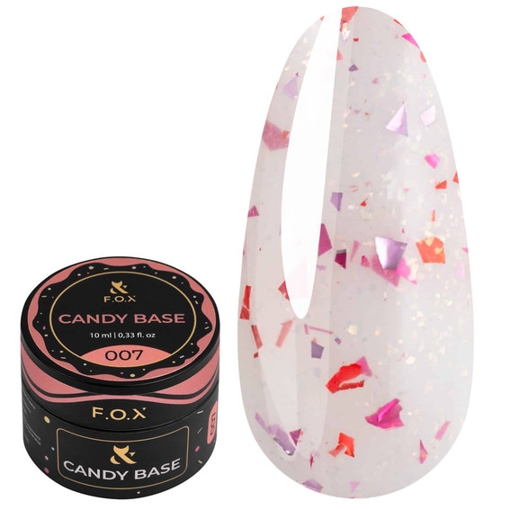 F.O.X Candy Base 007 milky with glitter and pink-red foil 10 ml - Фото №1