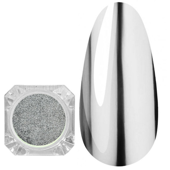 Втирка для ногтей с кистью MANY BEAUTY эффект хрома | зеркало серебро - Фото №1