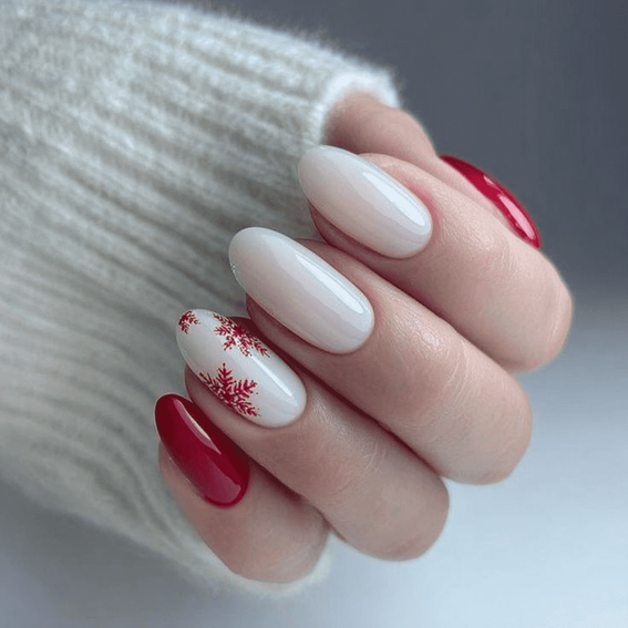 Oval Manicure (Red with Milky)
