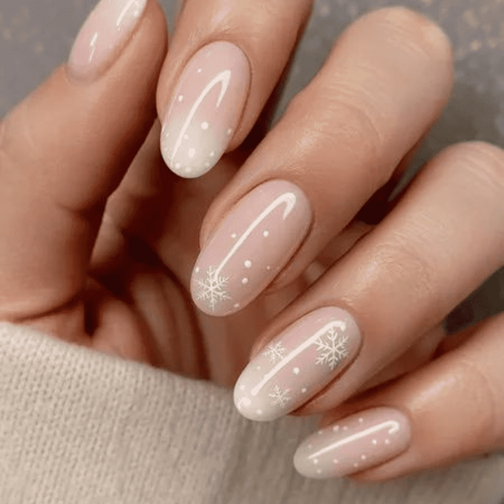 Oval Manicure (with Snowflakes)