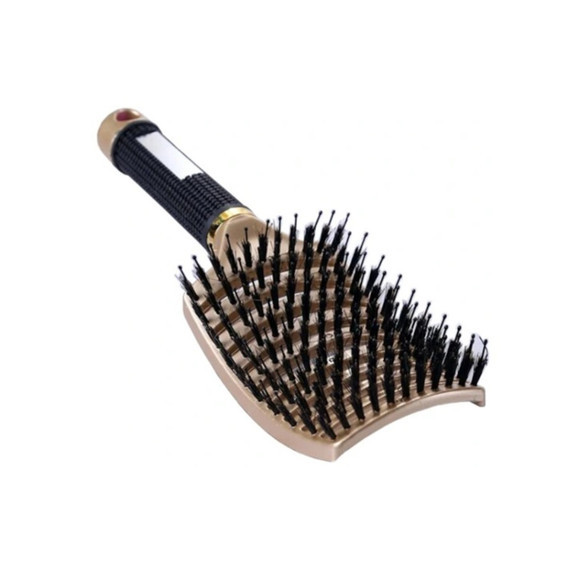 Щетка для расчесывания и массажа из щетины кабана для волос золотая - Фото №2