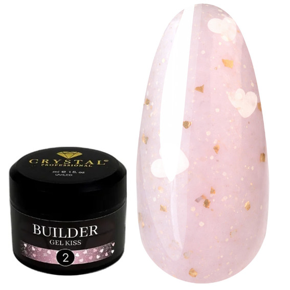 Gel for extension Crystal Builder Gel KISS 2 pink with light pink hearts 15 ml - Фото №1