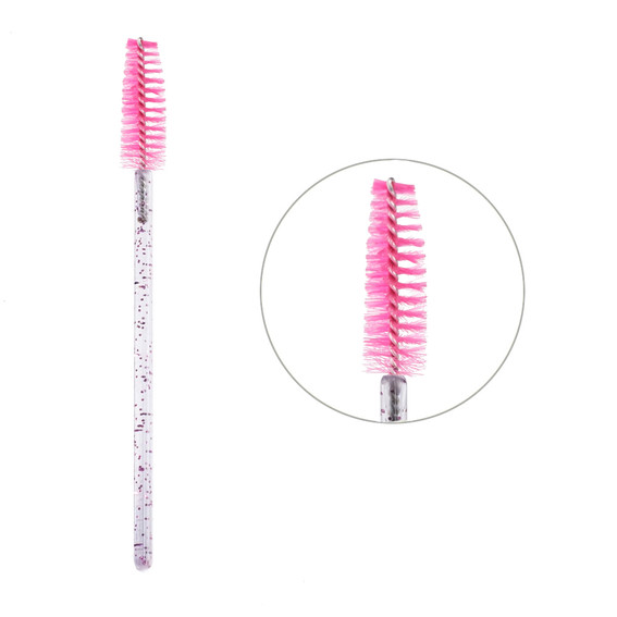Eyelash and eyebrow brush, multi-colored, transparent handle with glitter, 50 pcs. - Фото №1