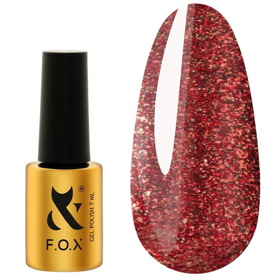 Gel polish FOX Moulin Rouge 008 bright red with gold leaf 7 ml - Фото №1