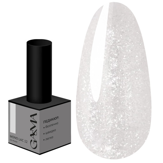 Gel polish GA&MA Mono Lac 012 single-phase white with glitter 6 ml (7703106) - Фото №1